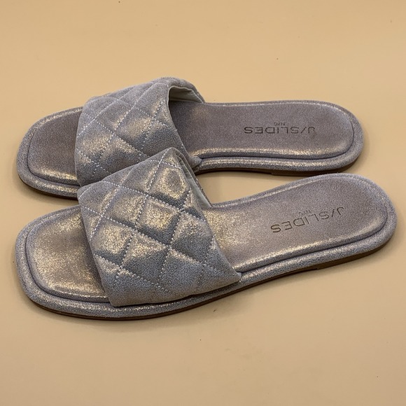 J/Slides Yoel Women's Bronze Metallic Suede Quilted Flat Sandals Size 6.5 - Picture 3 of 7